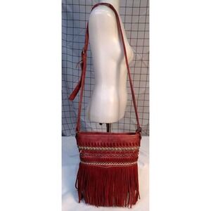 P&G/Carry & Conceal Fringe Crossbody/Shoulder Bag ~ Red/Western Studded/Boho